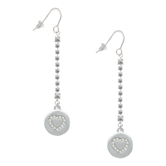 Delight Jewelry Silvertone Disc with Crystal Heart - Silver-tone Long Sparkle Dangle French Earrings