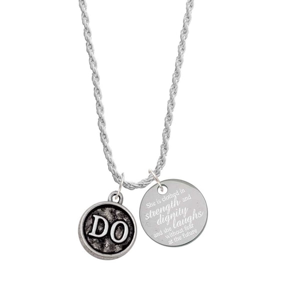 Delight Jewelry Silvertone Doctor Caduceus Seal - DO She is Clothed in Stength and Dignity Charm Necklace, 20"+3"