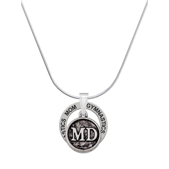 Delight Jewelry Silvertone Doctor Caduceus Seal - MD Gymnastics Mom Ring Charm Necklace, 18"