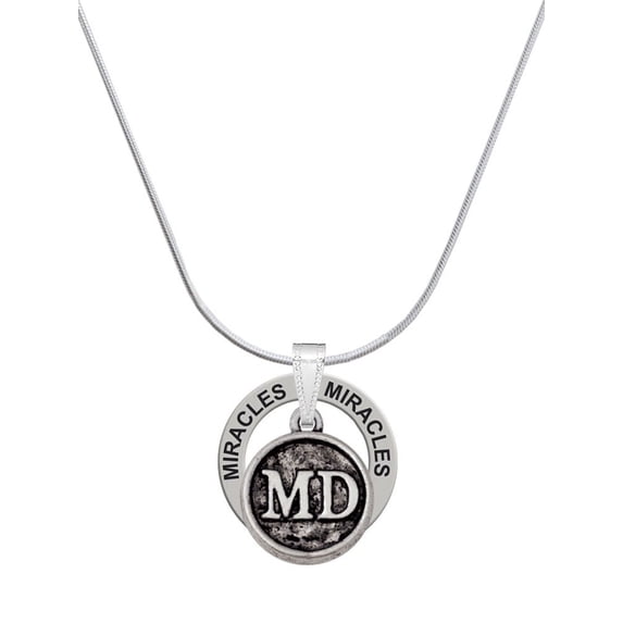 Delight Jewelry Silvertone Doctor Caduceus Seal - MD Miracles Ring Charm Necklace, 18"
