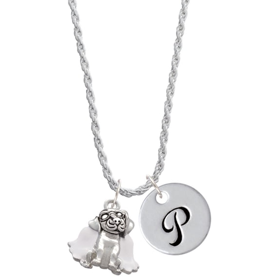 Delight Jewelry Silvertone Dog Angel Silvertone Script Initial Disc - P - Charm Necklace, 20"+3"