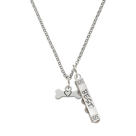 Delight Jewelry Silvertone Dog Bone with Heart Silvertone Best Friends Forever Bar Charm Necklace, 23"