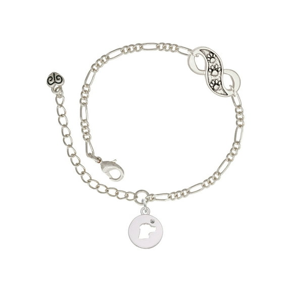 Delight Jewelry Silvertone Dog Head Silhouette Silver-tone Paw Infinity Link Chain Bracelet, 6"+2" Extender