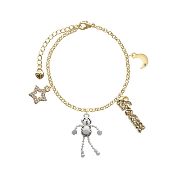 Delight Jewelry Silvertone Dog with 4 Dangle legs Goldtone Dream Big Charm Bracelet, 7.5+2" Extender