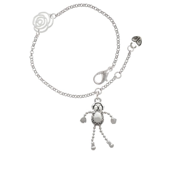 Delight Jewelry Silvertone Dog with 4 Dangle legs Silver-tone Rose Link Chain Bracelet, 6.25"+1.75" Extender