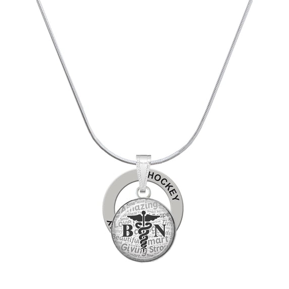 Delight Jewelry Silvertone Domed Black BN Hockey Ring Charm Necklace, 18"