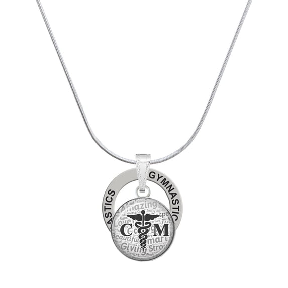 Delight Jewelry Silvertone Domed Black CM Gymnastics Ring Charm Necklace, 18"