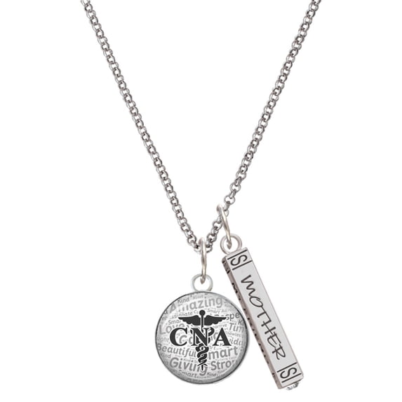 Delight Jewelry Silvertone Domed Black CNA Silvertone Mother Daughter Bar Charm Necklace, 23"
