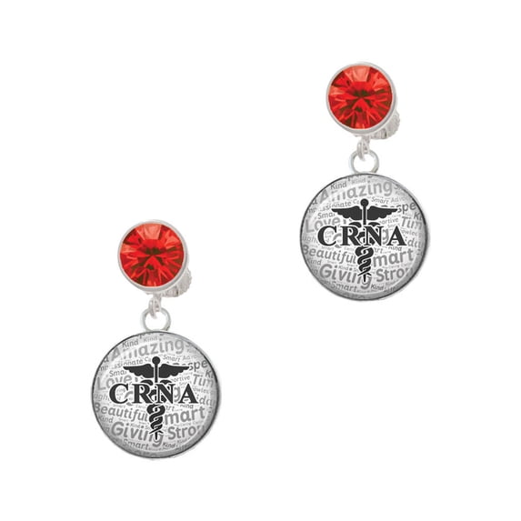Delight Jewelry Silvertone Domed Black CRNA Red Crystal Clip on Earrings