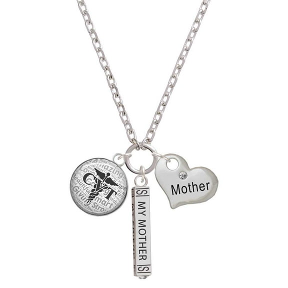 Delight Jewelry Silvertone Domed Black CVT Always My Mother Bar Zoe Necklace
