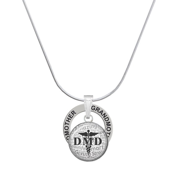 Delight Jewelry Silvertone Domed Black DMD Silvertone Grandmother Ring Charm Necklace, 18"