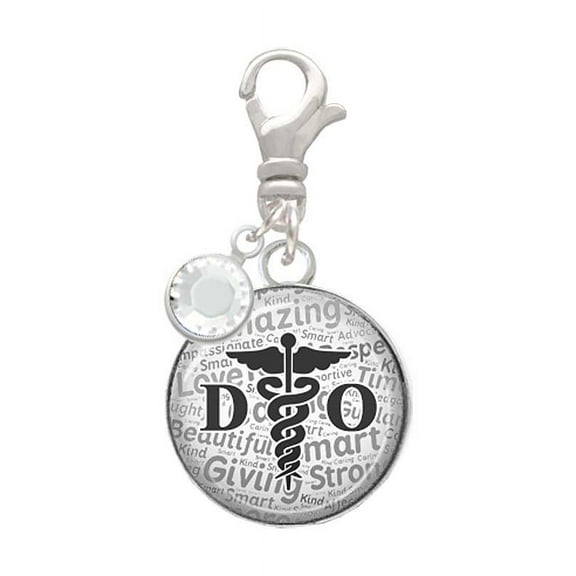 Delight Jewelry Silvertone Domed Black DO - Silvertone Clip on Charm with Clear Crystal Drop