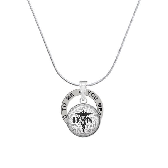 Delight Jewelry Silvertone Domed Black DSN Silver-tone You Mean the World to Me Ring Necklace, 18"
