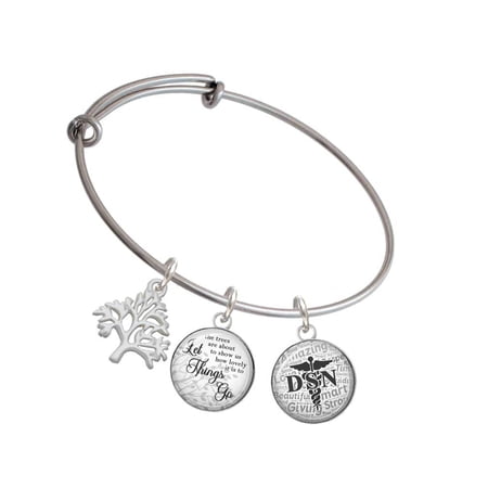 Delight Jewelry Silvertone Domed Black DSN Silvertone Let Things Go Tree Charm Bangle Bracelet