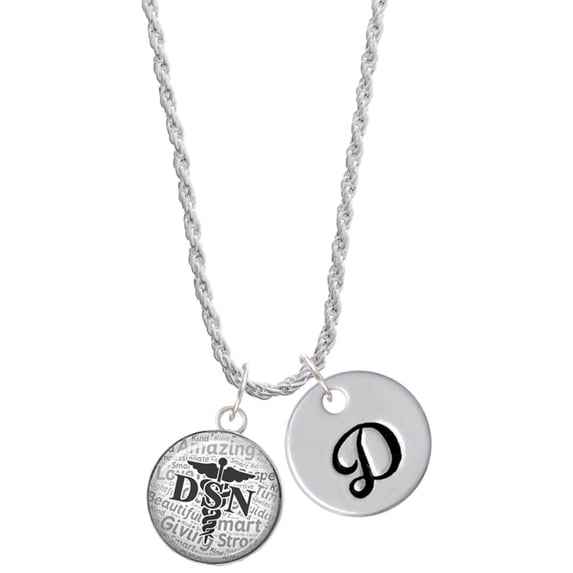 Delight Jewelry Silvertone Domed Black DSN Silvertone Script Initial Disc - D - Charm Necklace, 20"+3"