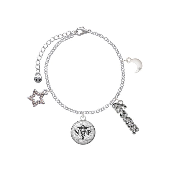 Delight Jewelry Silvertone Domed Black NP Silvertone Dream Big Charm Bracelet, 7.5+2" Extender