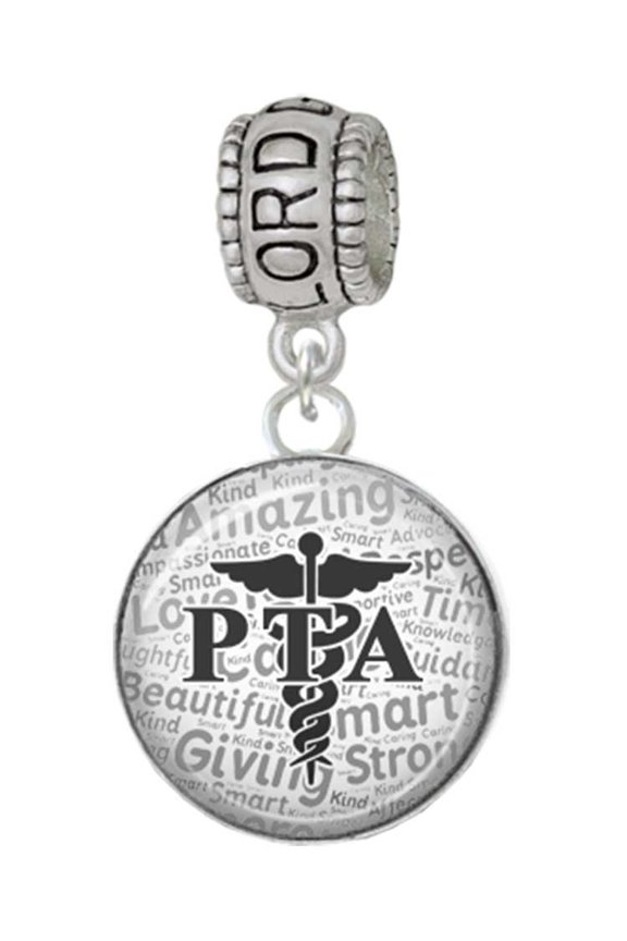 Silvertone Domed Black PTA Lord Guide Me Charm Bead