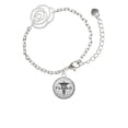 thumbnail image 1 of Delight Jewelry Silvertone Domed Black PharmD Silver-tone Flower Link Chain Bracelet, 6.75"+2" Extender, 1 of 4