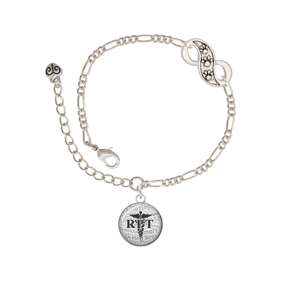 Delight Jewelry Silvertone Domed Black RPT Silver-tone Paw Infinity Link Chain Bracelet, 6"+2" Extender