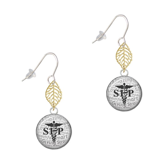 Delight Jewelry Silvertone Domed Black SLP Goldtone Leaf French Earrings
