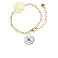 thumbnail image 1 of Delight Jewelry Silvertone Domed Class of 2022 Gold-tone Flower Link Chain Bracelet, 6.75"+2" Extender, 1 of 4