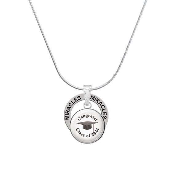 Delight Jewelry Silvertone Domed Class of 2024 Miracles Ring Charm Necklace, 18"