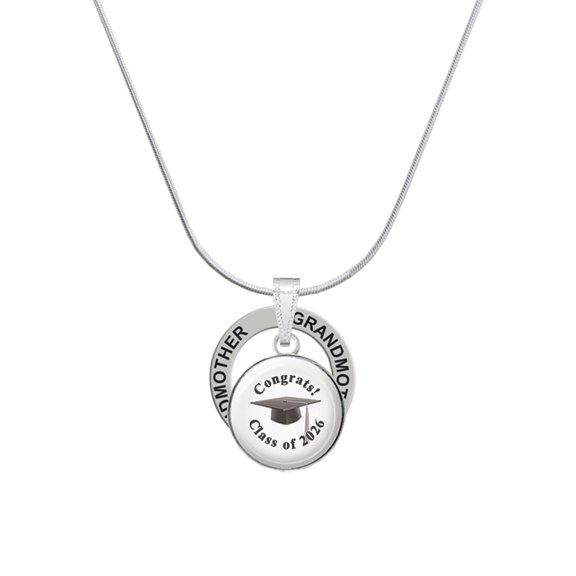 Delight Jewelry Silvertone Domed Class of 2026 Silvertone Grandmother Ring Charm Necklace, 18"