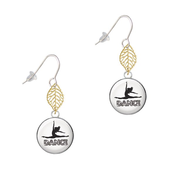 Delight Jewelry Silvertone Domed Contemporary Dance Splits Goldtone Leaf French Earrings