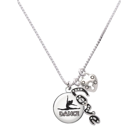 Delight Jewelry Silvertone Domed Contemporary Dance Splits - Love and Lock Charm Necklace, 18"+1"