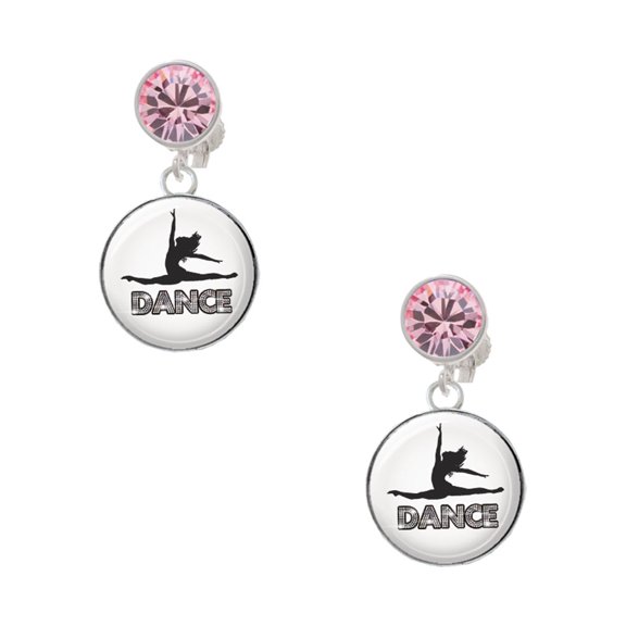 Delight Jewelry Silvertone Domed Contemporary Dance Splits Pink Crystal Clip on Earrings