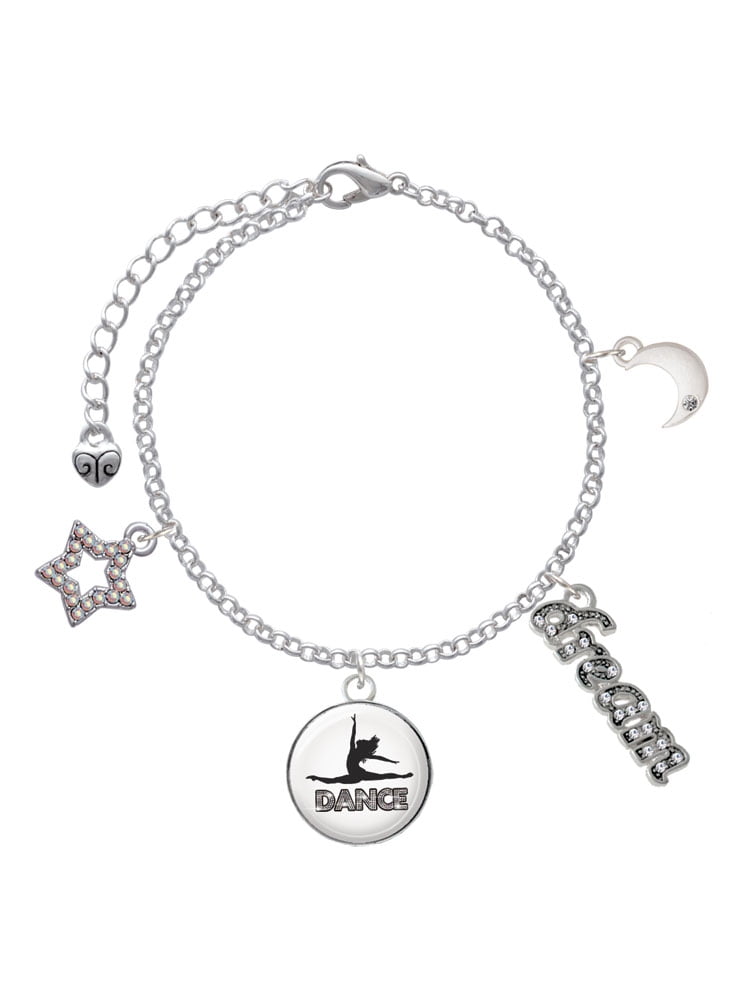 Delight Jewelry Silvertone Domed Contemporary Dance Splits Silvertone Dream Big Charm Bracelet, 7.5+2" Extender