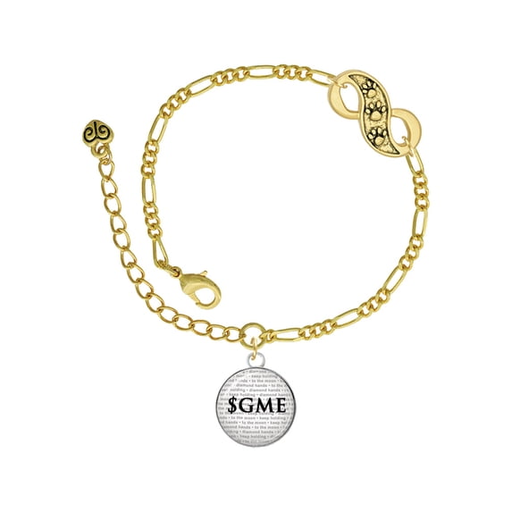 Delight Jewelry Silvertone Domed $GME Gold-tone Paw Infinity Link Chain Bracelet, 6"+2" Extender