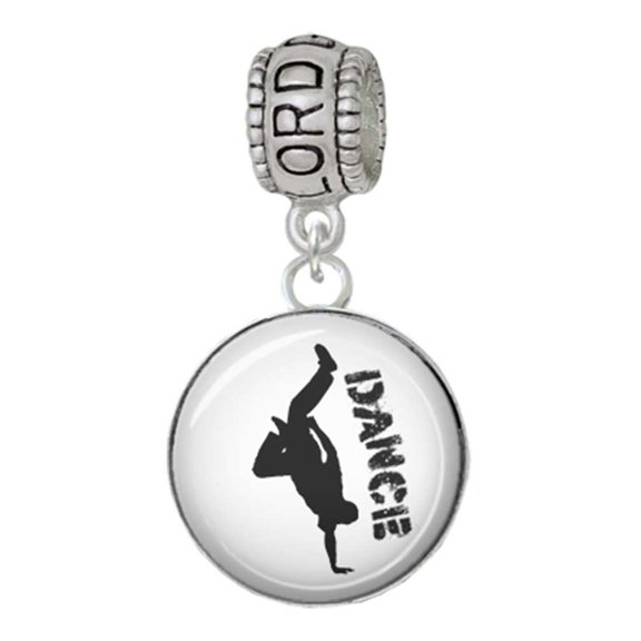 Delight Jewelry Silvertone Domed Hip Hop Handstand Dance Lord Guide Me Charm Bead