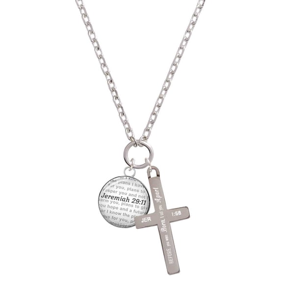 Delight Jewelry Silvertone Domed Jeremiah 29:11 I Set You Apart Engraved Cross Zoey Necklace, 28"