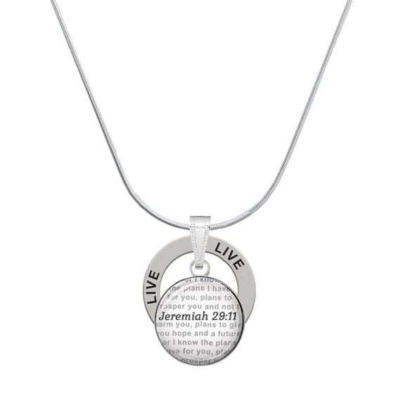 Delight Jewelry Silvertone Domed Jeremiah 29:11 Live Ring Charm Necklace, 18"