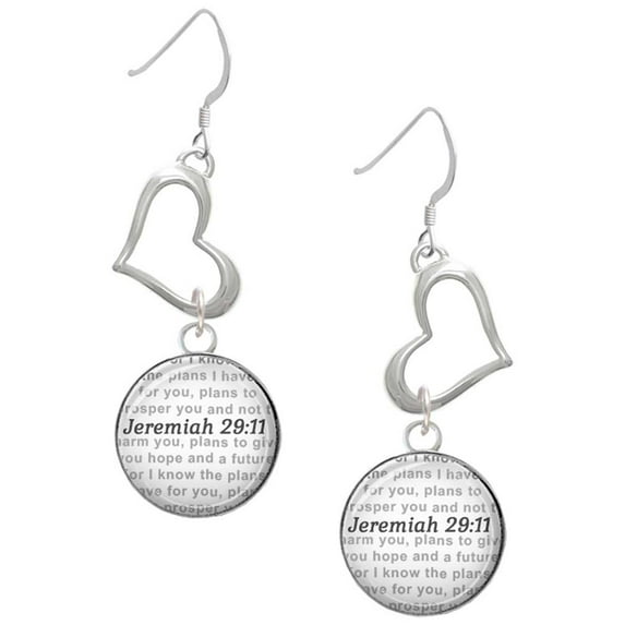 Delight Jewelry Silvertone Domed Jeremiah 29:11 Open Heart French Earrings