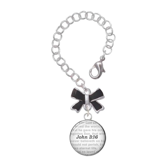Delight Jewelry Silvertone Domed John 3:16 - Silvertone Black Bow Charm Accessory for Tumblers and Thermal Cups
