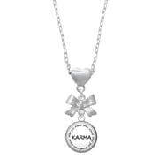 Delight Jewelry Silvertone Domed Karma Silver tone Bow Heart Necklace