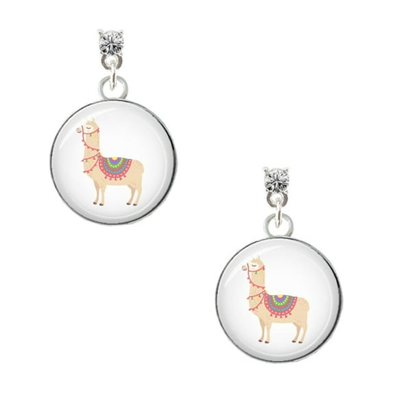 Delight Jewelry Silvertone Domed Llama Clear Crystal Post Earrings