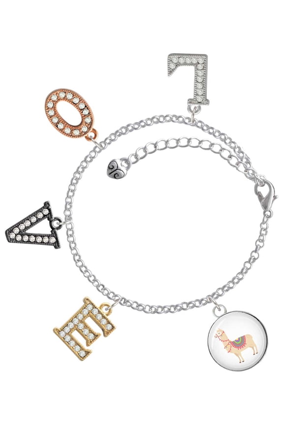 Silvertone Domed Llama Multi-Colored Crystal Love Charm Bracelet