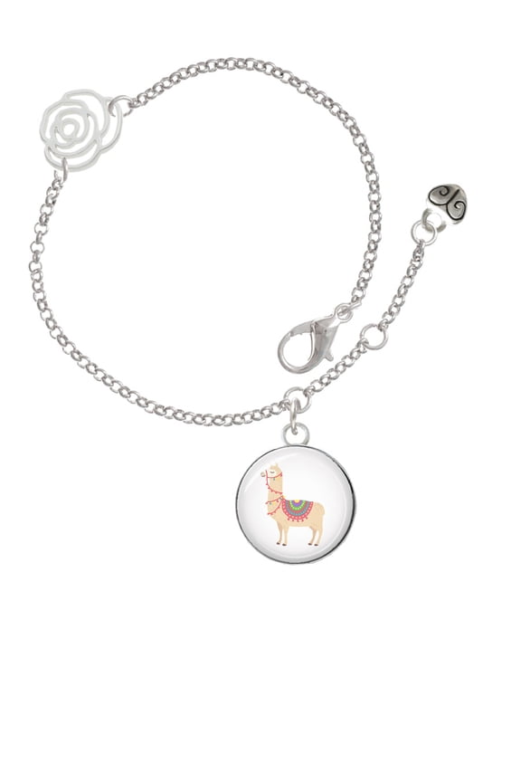 Silvertone Domed Llama Silver-tone Rose Link Chain Bracelet, 6.25"+1.75" Extender