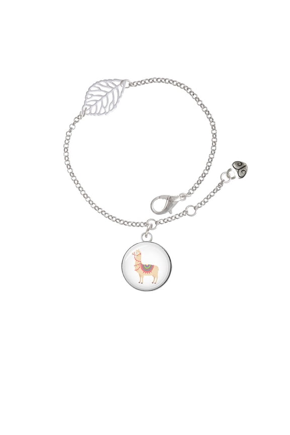 Silvertone Domed Llama - Silvertone Leaf Delicate Bracelet, 6.25+1.75"