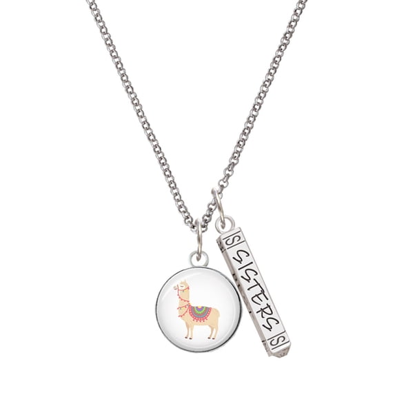 Delight Jewelry Silvertone Domed Llama Silvertone Sisters Best Friends Forever Bar Charm Necklace, 23"