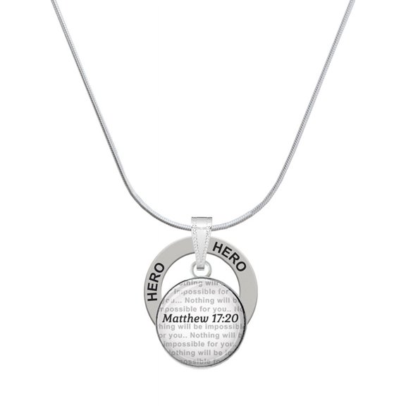 Delight Jewelry Silvertone Domed Matthew 17:20 Hero Ring Charm Necklace, 18"
