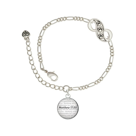 Delight Jewelry Silvertone Domed Matthew 17:20 Silver-tone Paw Infinity Link Chain Bracelet, 6"+2" Extender