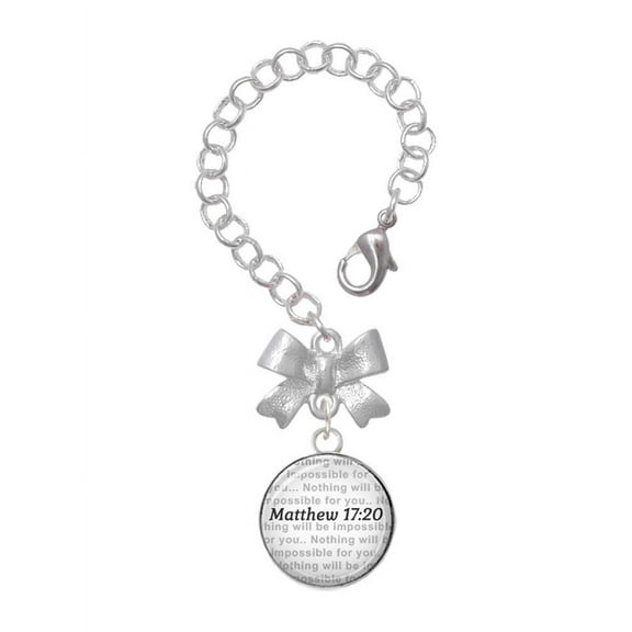Delight Jewelry Silvertone Domed Matthew 17:20 - Silvertone Bow Charm Accessory for Tumblers and Thermal Cups