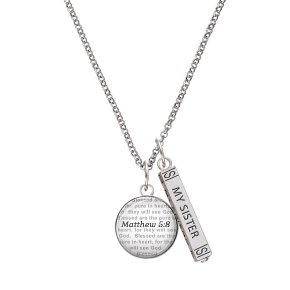 Delight Jewelry Silvertone Domed Matthew 5:8 Silvertone Always My Sister Bar Charm Necklace, 23"