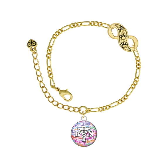 Delight Jewelry Silvertone Domed Multi Color BN Gold-tone Paw Infinity Link Chain Bracelet, 6"+2" Extender