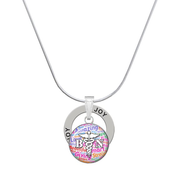 Delight Jewelry Silvertone Domed Multi Color BN Joy Ring Charm Necklace, 18"