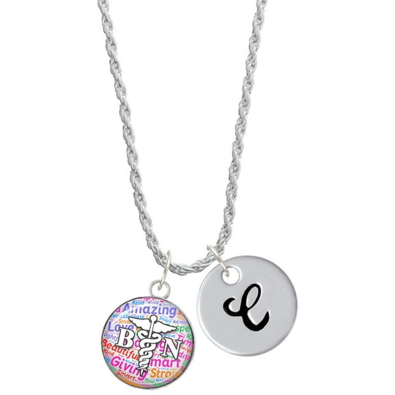 Delight Jewelry Silvertone Domed Multi Color BN Silvertone Script Initial Disc - C - Charm Necklace, 20"+3"